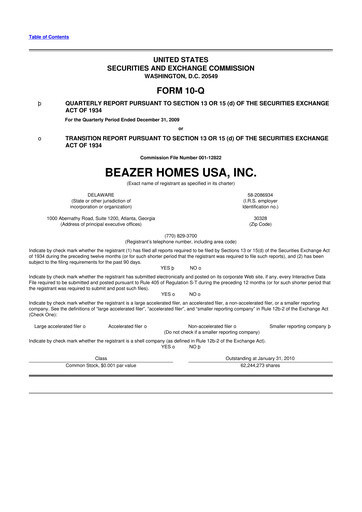 Thumbnail Beazer Homes USA
 10-Q Quarterly Report FY 