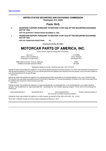 Vorschaubild Motorcar Parts of America 10-Q Quartalsbericht  