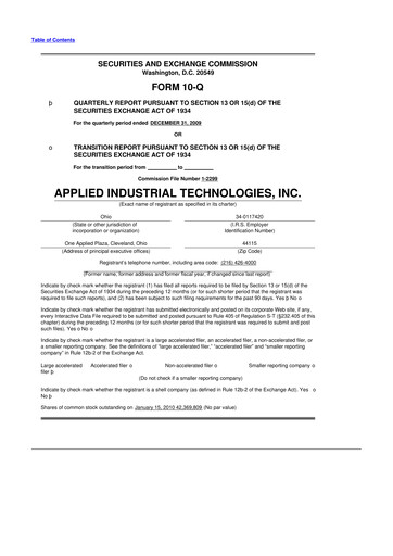 Miniature Applied Industrial Technologies
 10-Q Rapport trimestriel  