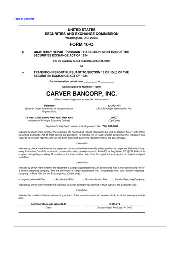 Thumbnail Carver Bancorp 10-Q Quarterly Report FY 