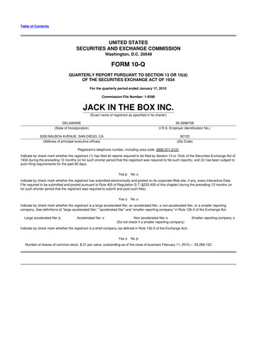 Thumbnail Jack in the Box
 10-Q Quarterly Report FY 