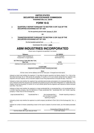 Thumbnail ABM Industries
 10-Q Quarterly Report FY 
