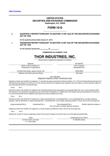 Thumbnail Thor Industries
 10-Q Quarterly Report FY 