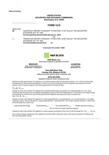 Thumbnail H&R Block
 10-Q Quarterly Report FY 