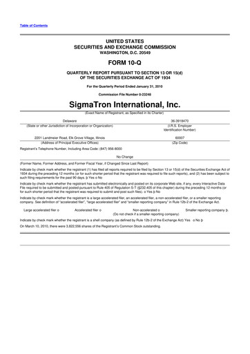 Thumbnail SigmaTron International 10-Q Quarterly Report FY 
