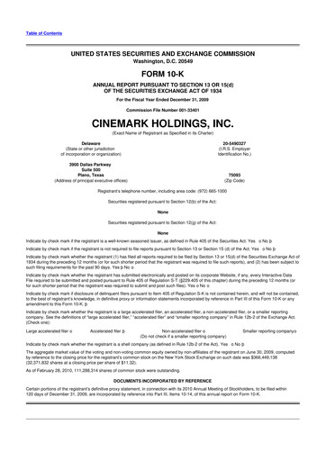 Thumbnail Cinemark Theatres
 10-K Annual Report 