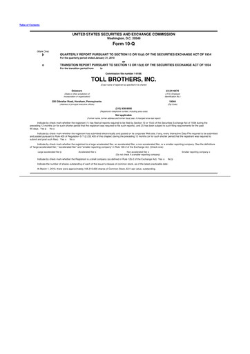 Thumbnail Toll Brothers
 10-Q Quarterly Report FY 