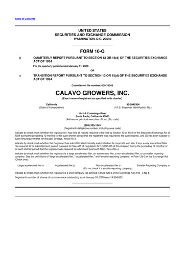 Thumbnail Calavo Growers
 10-Q Quarterly Report FY 