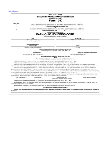 Thumbnail ParkOhio Holdings Corp. 10-K Annual Report 