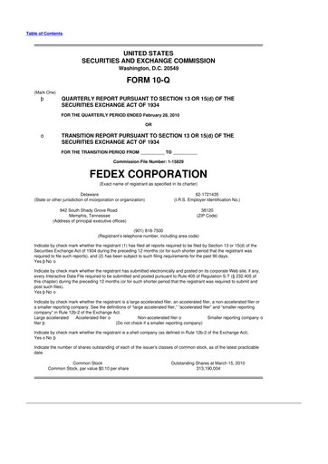 Thumbnail FedEx 10-Q Quarterly Report FY 