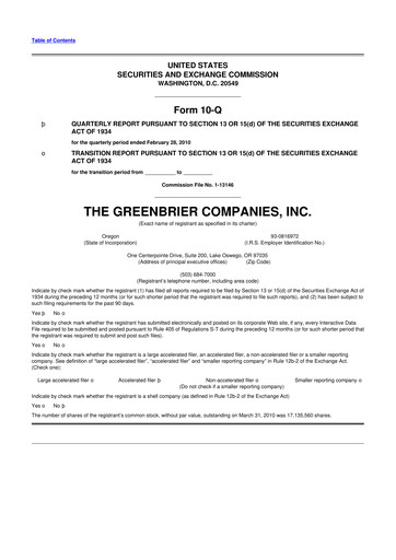 Thumbnail The Greenbrier Companies
 10-Q Quarterly Report FY 