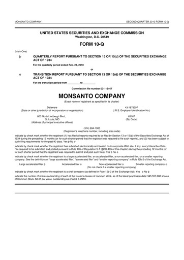 Thumbnail Monsanto 10-Q Quarterly Report FY 