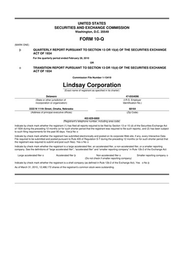 Thumbnail Lindsay Corporation
 10-Q Quarterly Report FY 