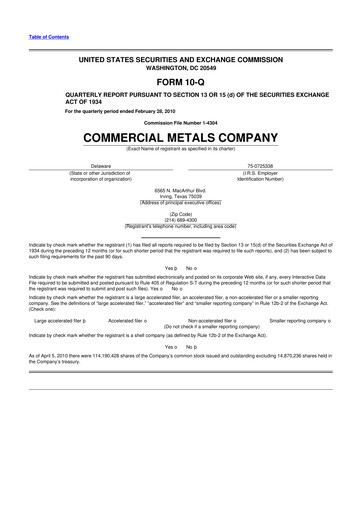 Thumbnail Commercial Metals Company 10-Q Quarterly Report FY 