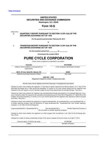 Vorschaubild Pure Cycle (water) 10-Q Quartalsbericht  