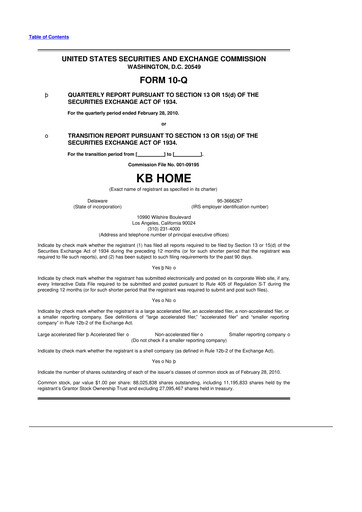 Thumbnail KB Home
 10-Q Quarterly Report FY 