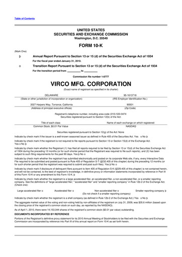 Thumbnail Virco Manufacturing 10-K Annual Report 