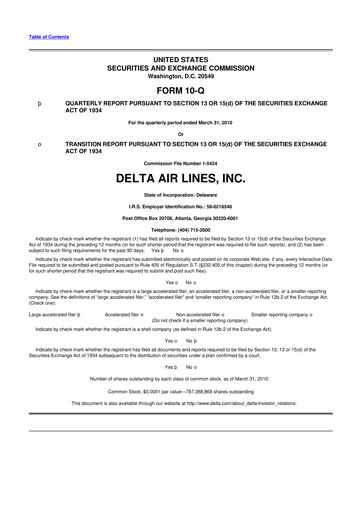 Thumbnail Delta Air Lines 10-Q Quarterly Report FY 