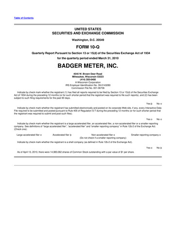 Thumbnail Badger Meter
 10-Q Quarterly Report FY 