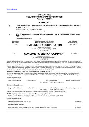 Miniature CMS Energy
 10-Q Rapport trimestriel  