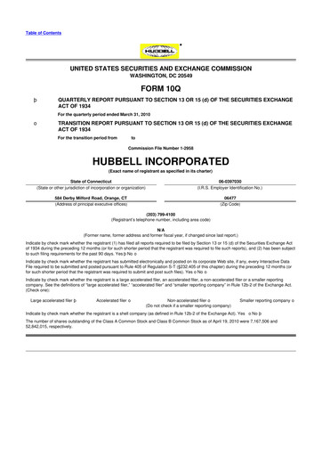 Thumbnail Hubbell 10-Q Quarterly Report FY 