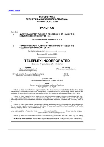 Thumbnail Teleflex 10-Q Quarterly Report FY 