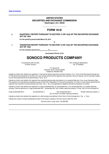 Thumbnail Sonoco 10-Q Quarterly Report FY 