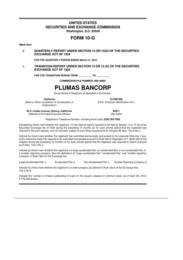 Vorschaubild Plumas Bancorp 10-Q Quartalsbericht  