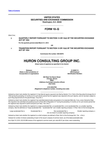 Thumbnail Huron Consulting 10-Q Quarterly Report FY 