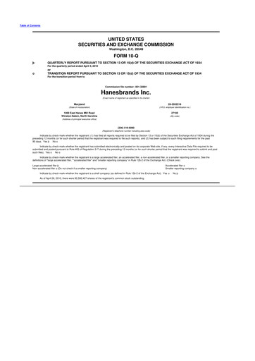 Thumbnail Hanesbrands
 10-Q Quarterly Report FY 