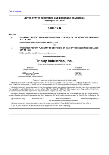 Miniature Trinity Industries
 10-Q Rapport trimestriel  