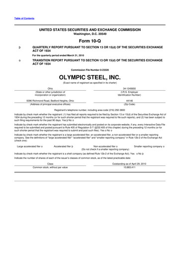 Thumbnail Olympic Steel
 10-Q Quarterly Report FY 