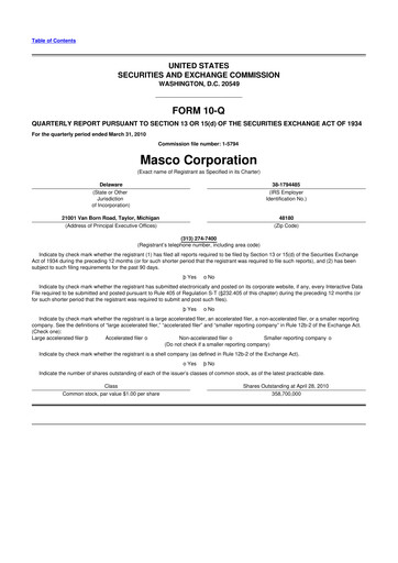 Miniature Masco 10-Q Rapport trimestriel 2010 