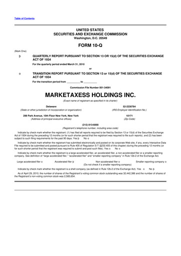 Thumbnail MarketAxess
 10-Q Quarterly Report FY 