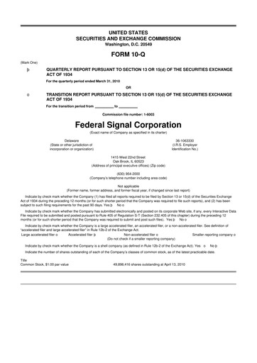 Miniature Federal Signal 10-Q Rapport trimestriel  