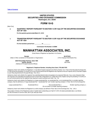 Thumbnail Manhattan Associates
 10-Q Quarterly Report FY 