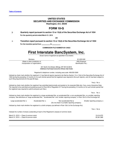 Thumbnail First Interstate BancSystem 10-Q Quarterly Report FY 