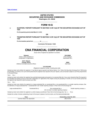 Thumbnail CNA Financial 10-Q Quarterly Report FY 