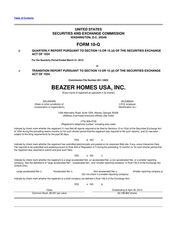 Thumbnail Beazer Homes USA
 10-Q Quarterly Report FY 