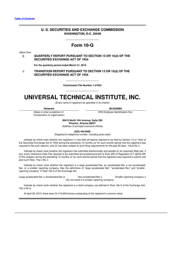 Thumbnail Universal Technical Institute 10-Q Quarterly Report FY 