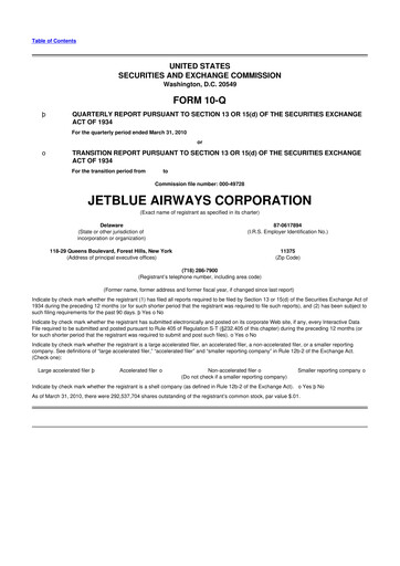Thumbnail Jetblue Airways
 10-Q Quarterly Report FY 