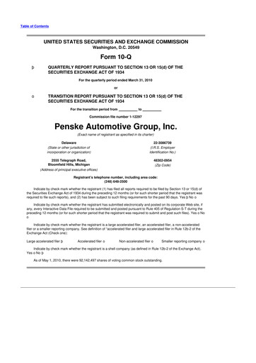 Thumbnail Penske Automotive Group 10-Q Quarterly Report FY 
