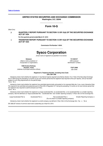 Thumbnail Sysco 10-Q Quarterly Report FY2010 