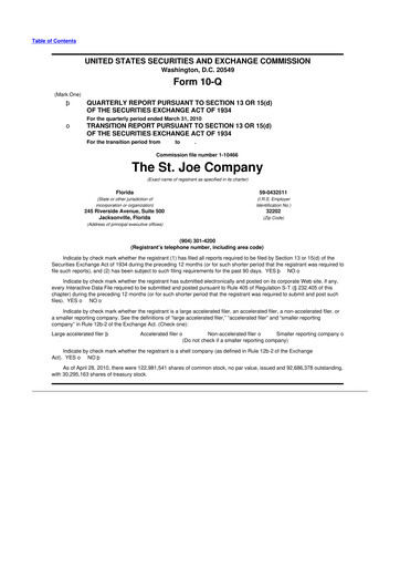 Thumbnail St. Joe Company
 10-Q Quarterly Report FY 