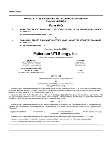 Thumbnail Patterson-UTI Energy 10-Q Quarterly Report FY2010 