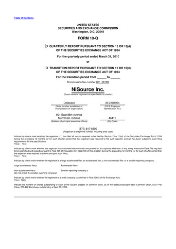 Thumbnail NiSource
 10-Q Quarterly Report FY 