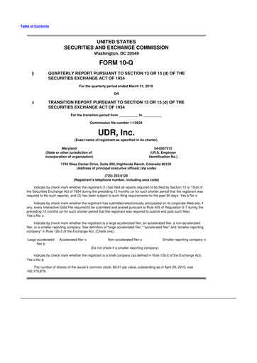 Thumbnail UDR Apartments 10-Q Quarterly Report FY 