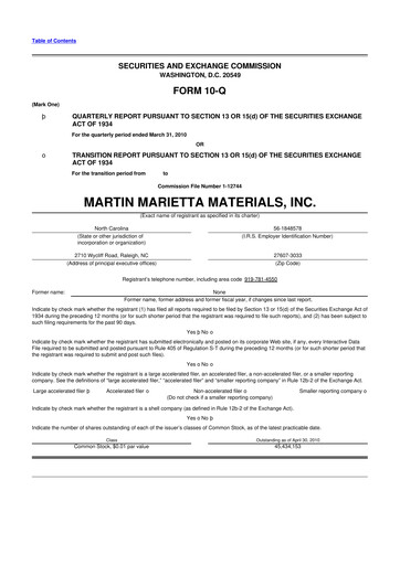 Thumbnail Martin Marietta Materials 10-Q Quarterly Report FY 