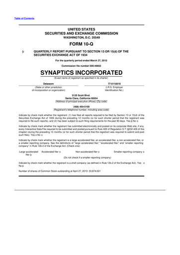 Thumbnail Synaptics 10-Q Quarterly Report FY 