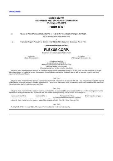 Thumbnail Plexus 10-Q Quarterly Report FY 